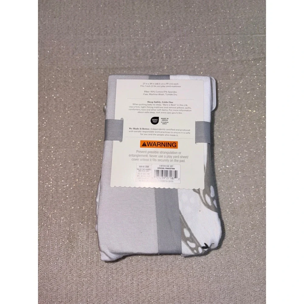 Cloud Island Play‎ Yard Sheets Baby 27x39 Grey White NEW 2-Pack Animal Solid
